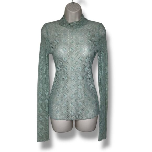 Intimately Free People Sweet Memories Green Lace Long Sleeve Turtleneck Small - Picture 1 of 15